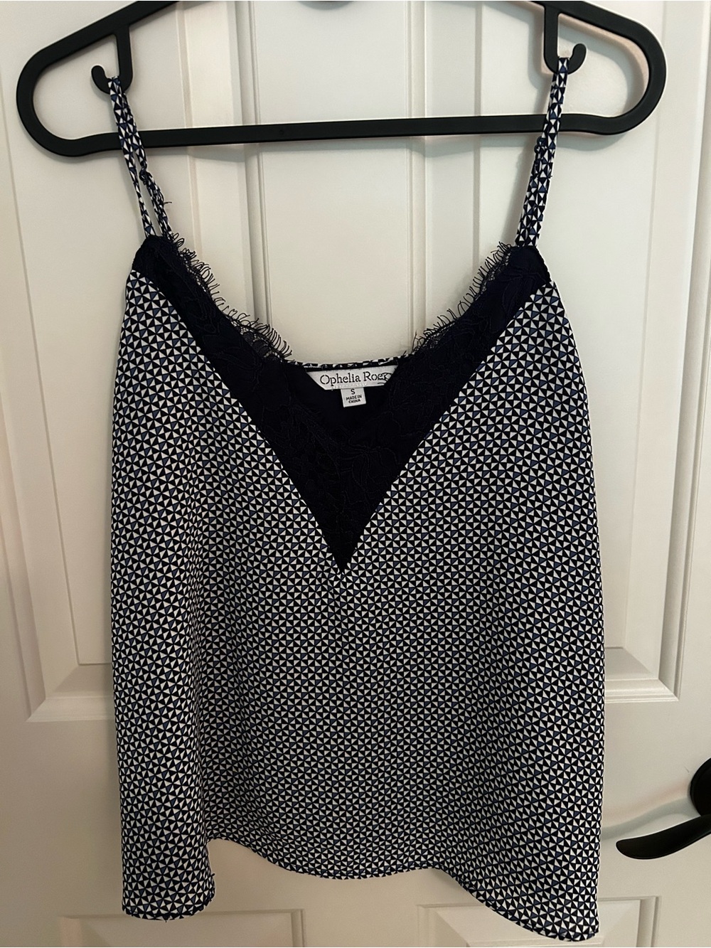 Ophelia Rose Navy Geometric Lace-Trim Cami